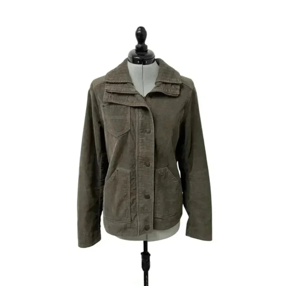 Vintage Eddie Bauer Womens S Corduroy Jacket Full Zip High Collar Elbow Patches
